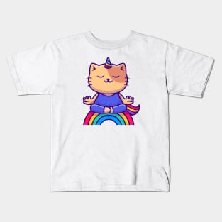 Cat Unicorn Doing Yoga Cartoon Vector Icon Illustration Kids T-Shirt